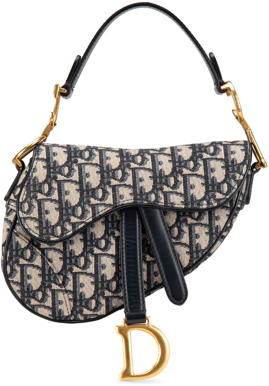 Dior Mini Oblique Canvas Saddle Bag Blauw