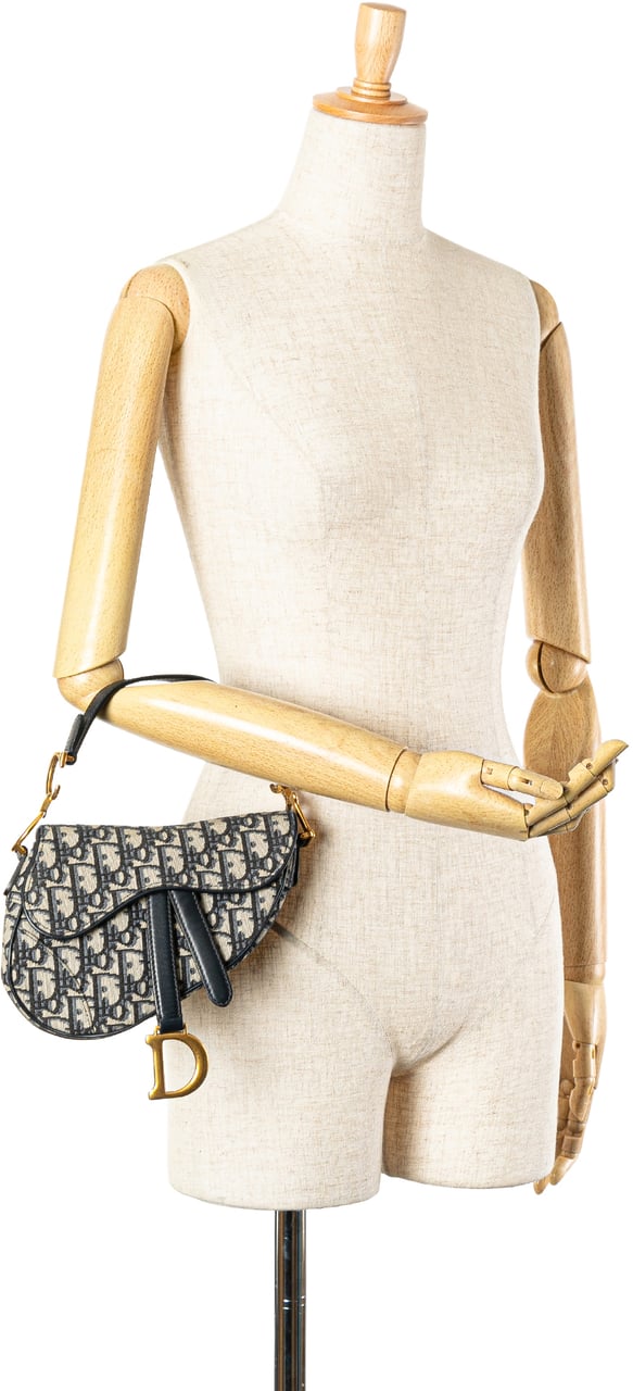 Dior Mini Oblique Canvas Saddle Bag Blauw