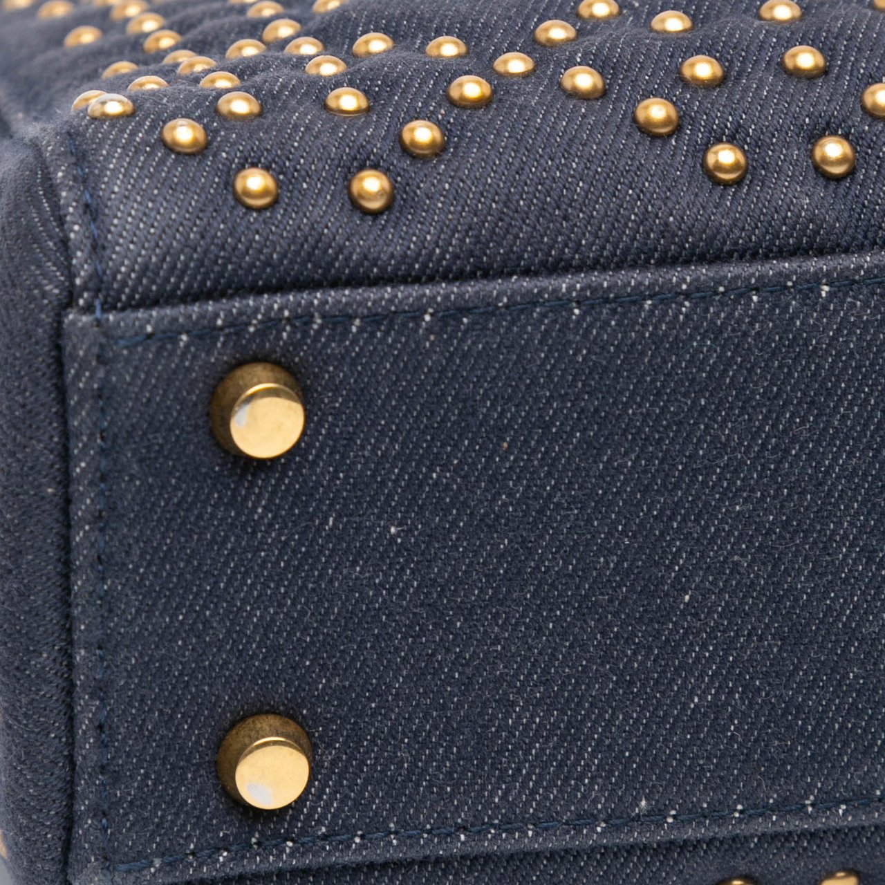 Dior Mini Denim Cannage Studded Supple Lady Dior Blauw