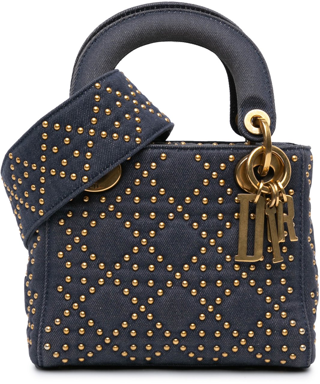 Dior Mini Denim Cannage Studded Supple Lady Dior Blauw