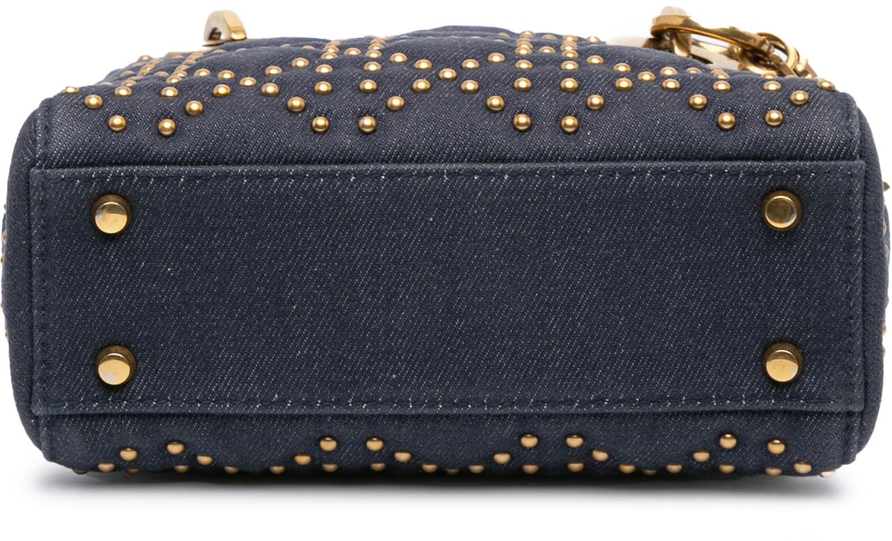 Dior Mini Denim Cannage Studded Supple Lady Dior Blauw