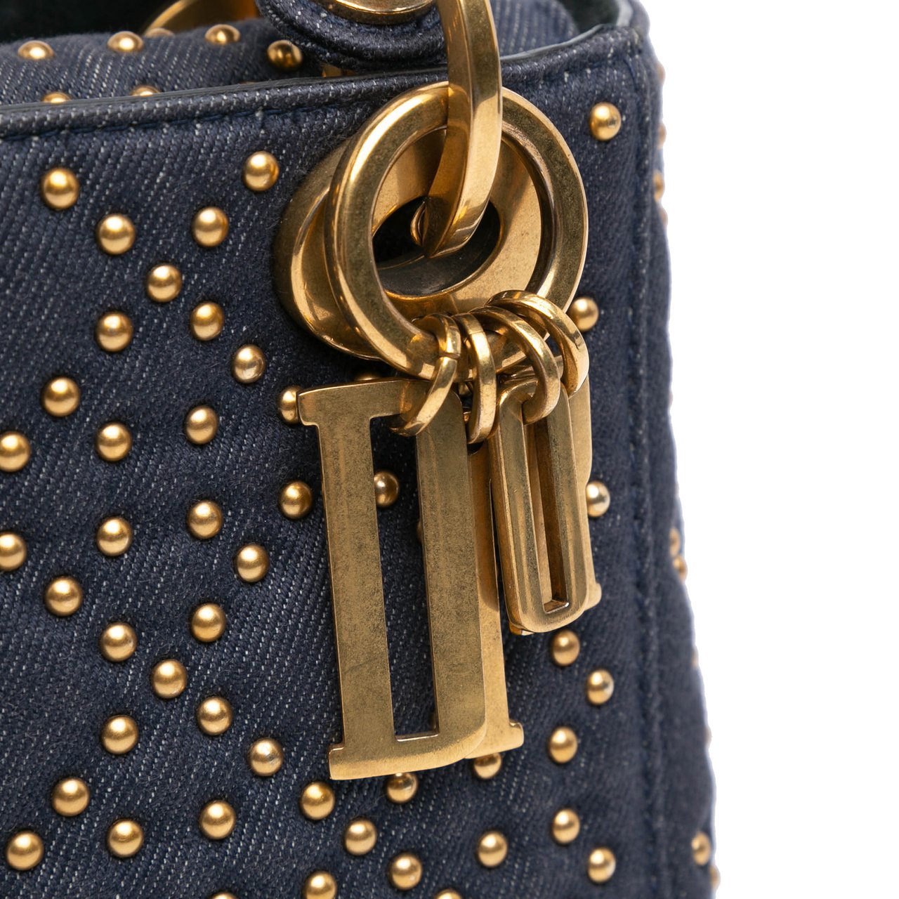 Dior Mini Denim Cannage Studded Supple Lady Dior Blauw