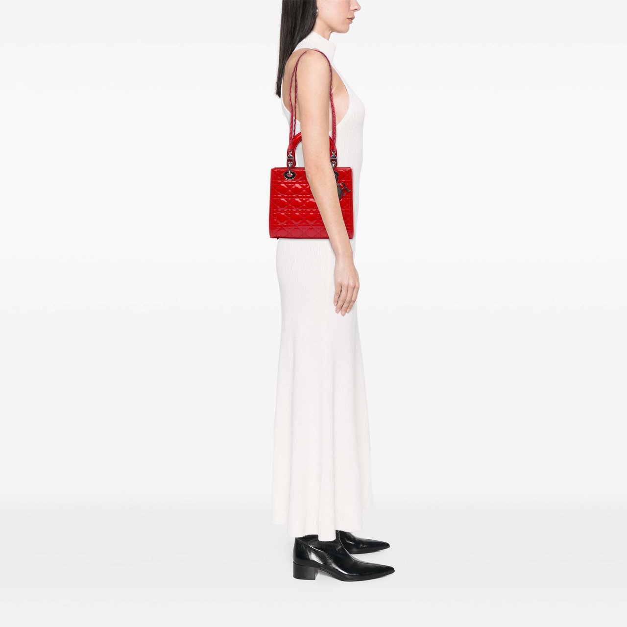 Dior Medium Patent Cannage Whipstitch Lady Dior Rood
