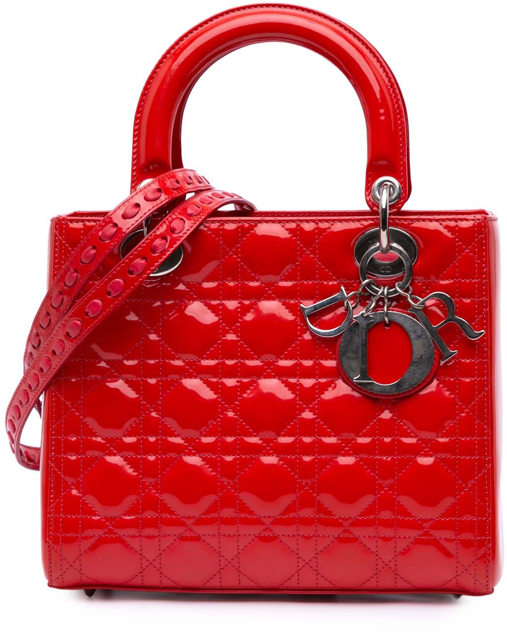 Dior Medium Patent Cannage Whipstitch Lady Dior Rood