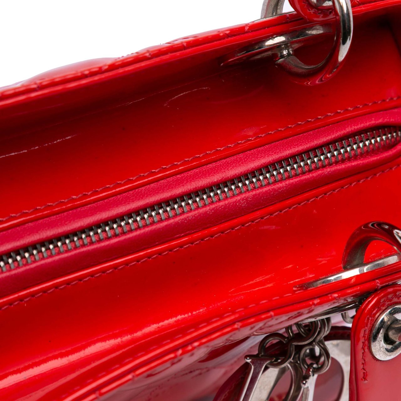 Dior Medium Patent Cannage Whipstitch Lady Dior Rood