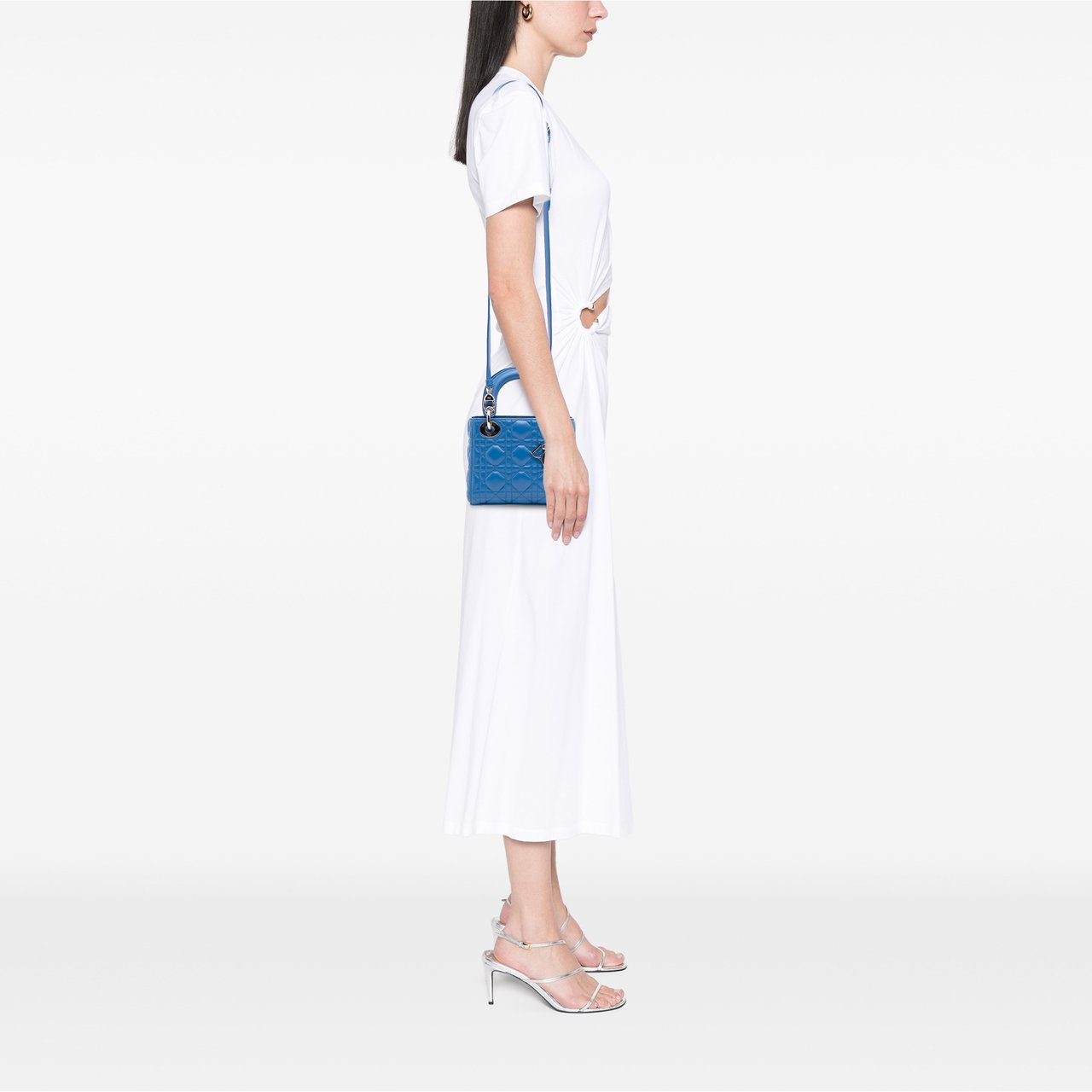 Dior Mini Lambskin Cannage Lady Dior Blauw