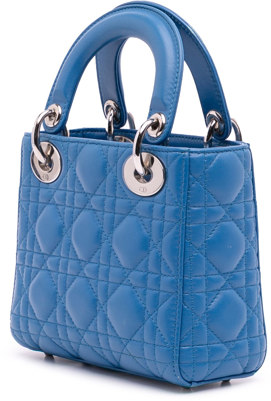 Dior Mini Lambskin Cannage Lady Dior Blauw