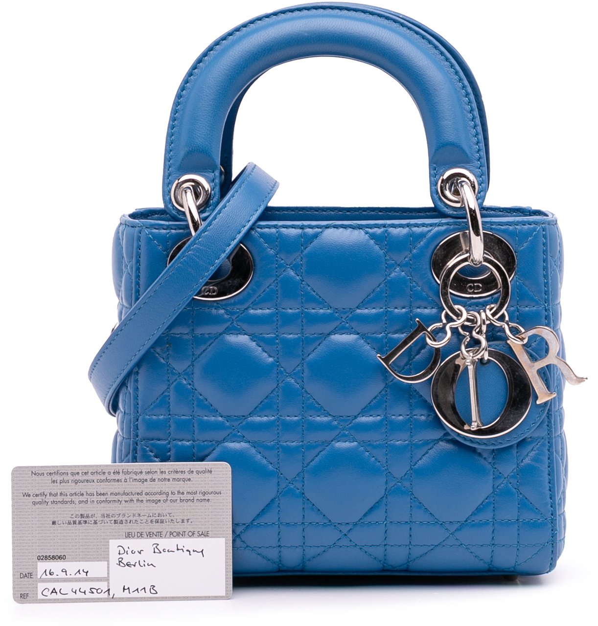 Dior Mini Lambskin Cannage Lady Dior Blauw