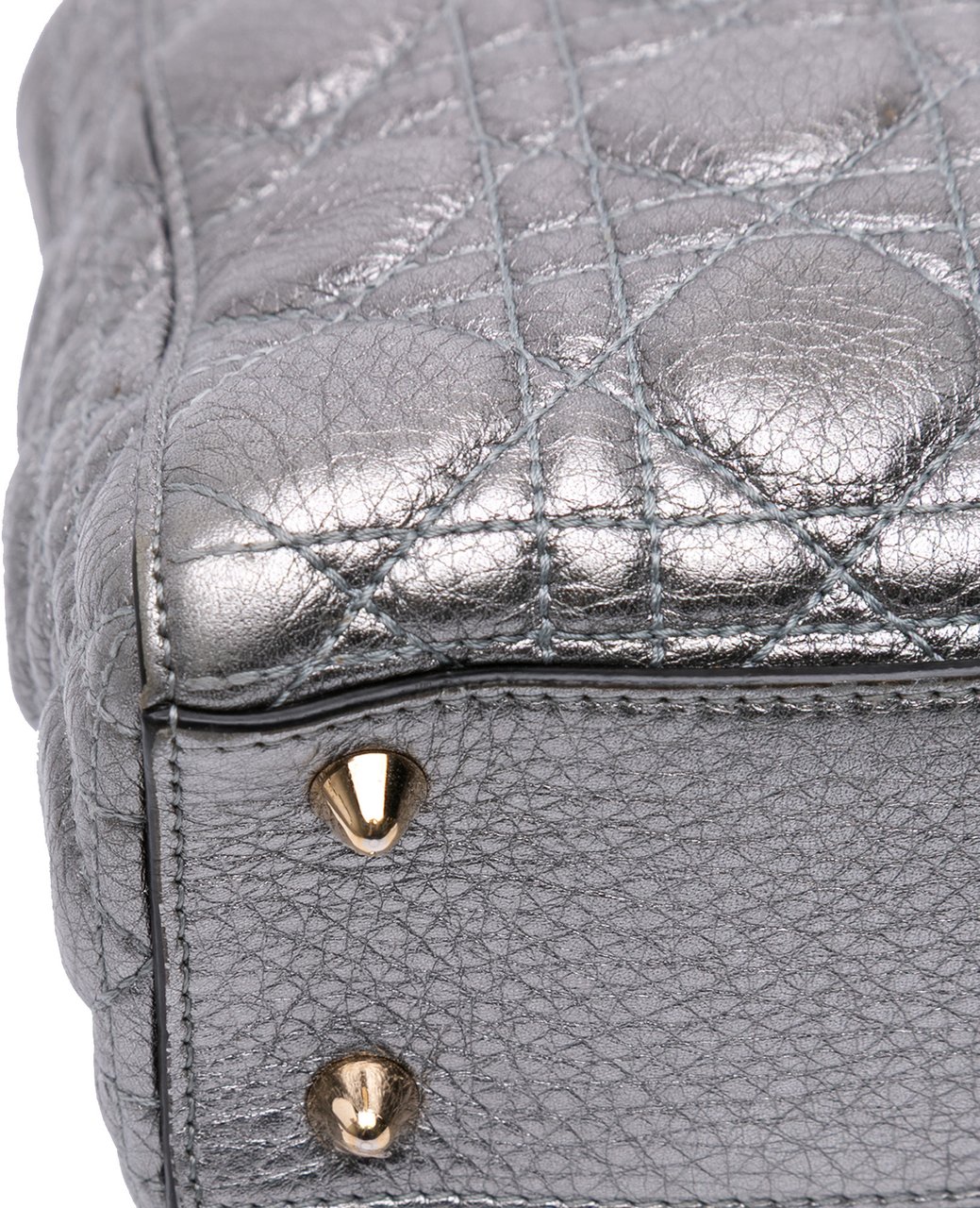 Dior Small Metallic Grained Calfskin Cannage Supple Lady Dior Zilver