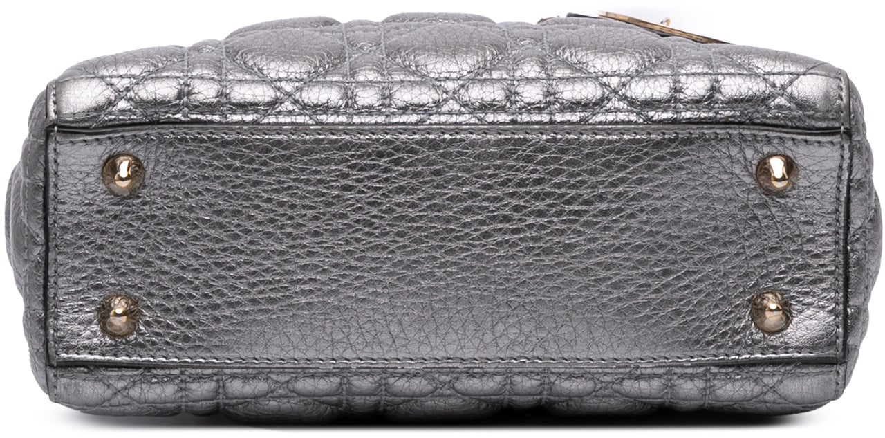 Dior Small Metallic Grained Calfskin Cannage Supple Lady Dior Zilver