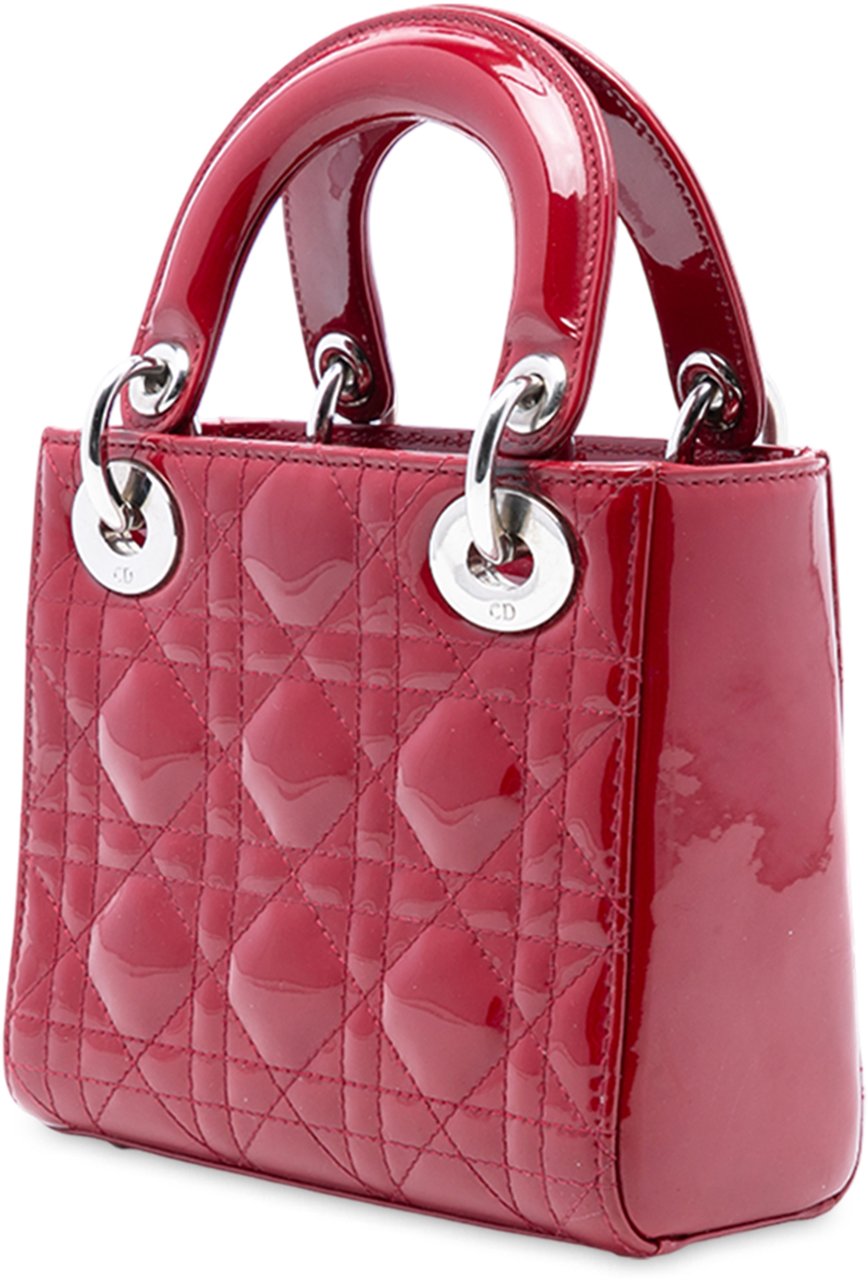 Dior Mini Patent Cannage Lady Dior Rood