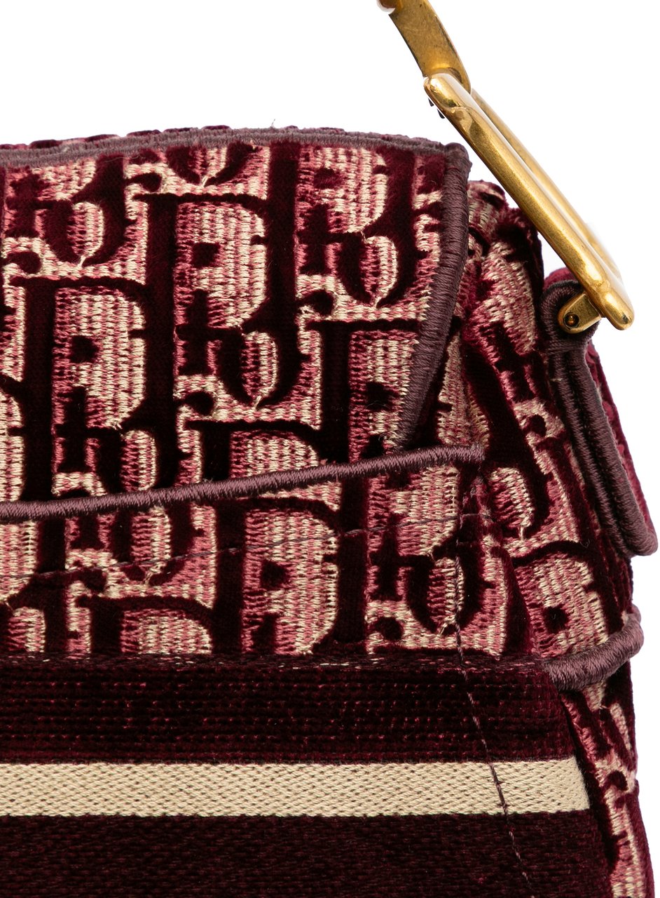 Dior Oblique Velvet Embroidered Saddle Bag Rood