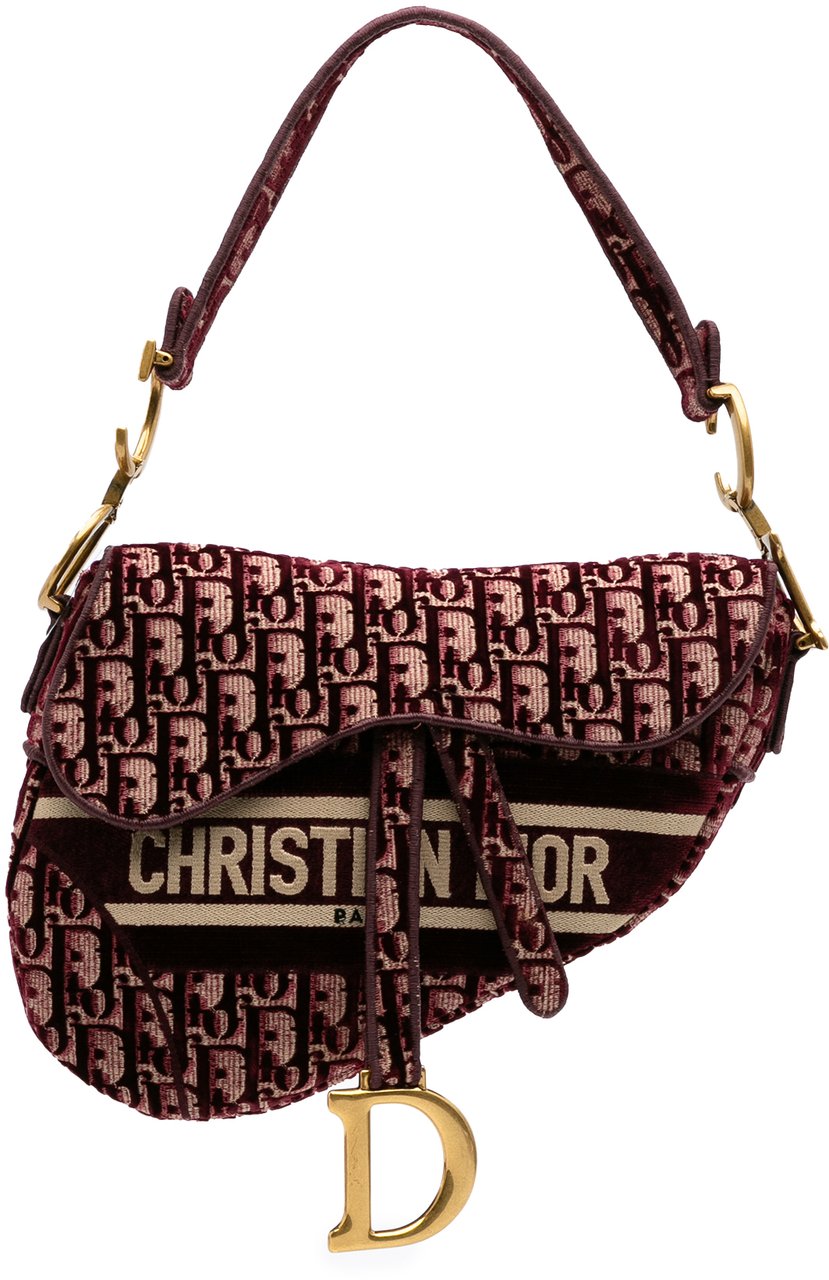 Dior Oblique Velvet Embroidered Saddle Bag Rood