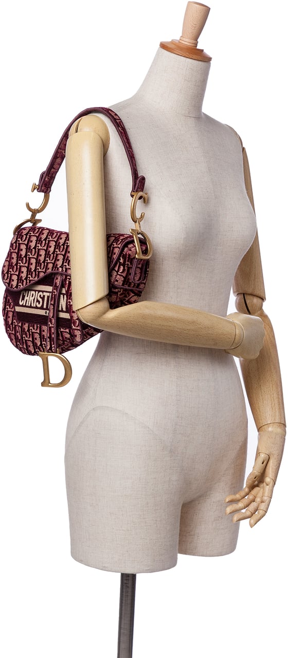 Dior Oblique Velvet Embroidered Saddle Bag Rood