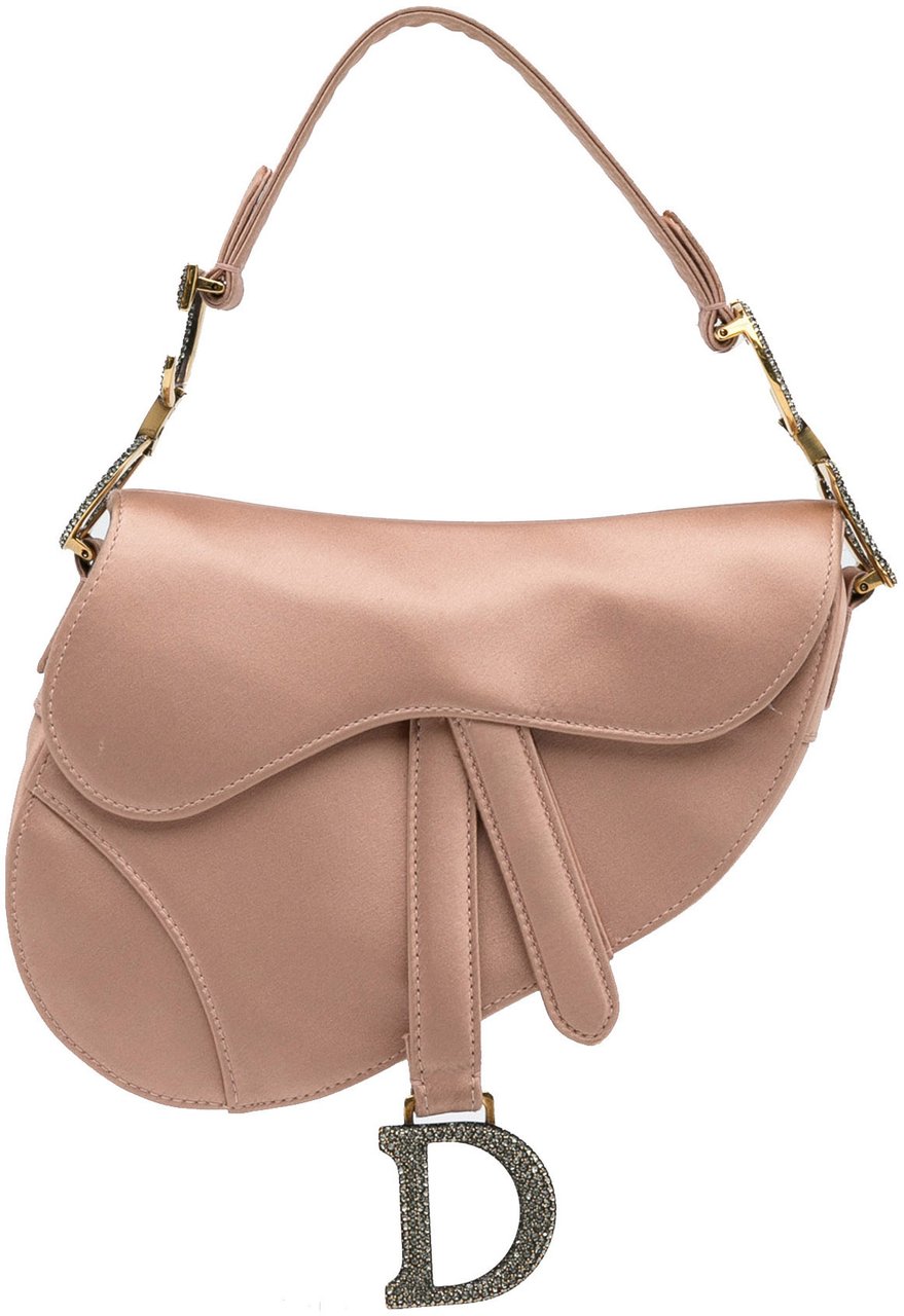 Dior Mini Satin Crystal Embellished Saddle Bag Roze