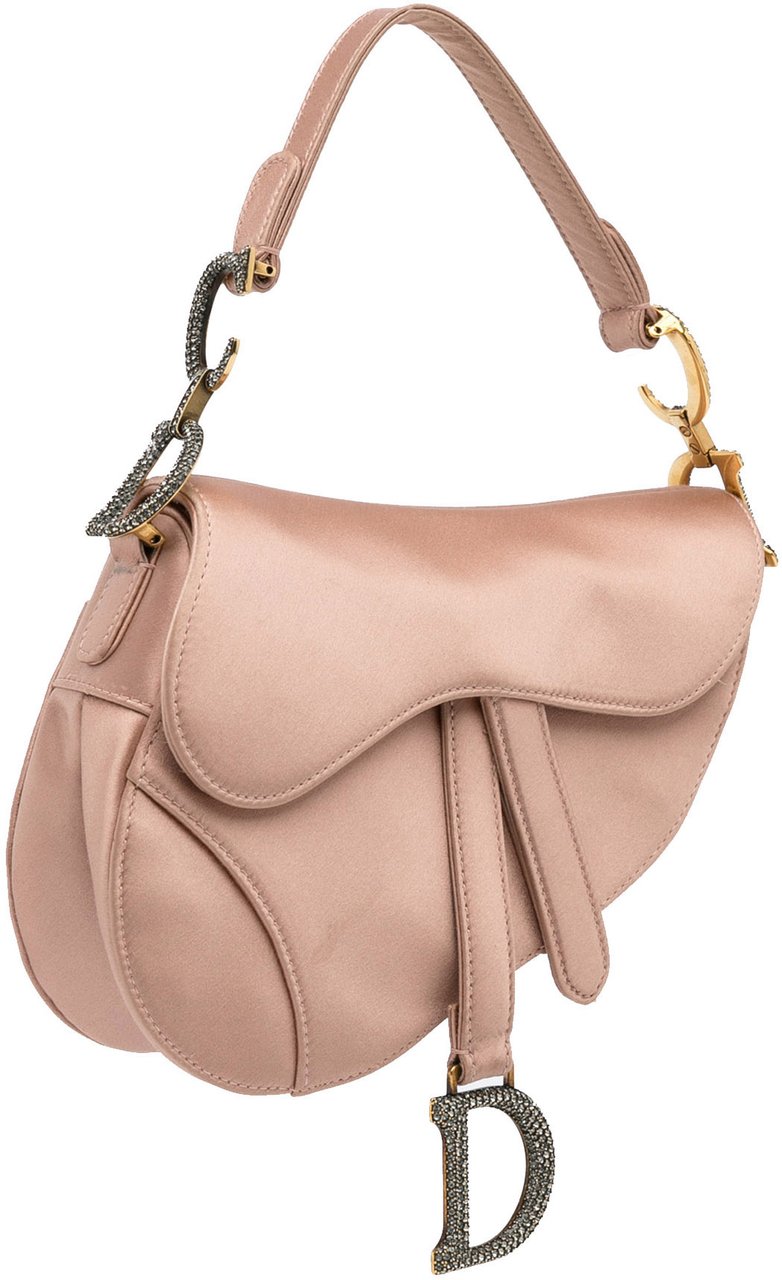 Dior Mini Satin Crystal Embellished Saddle Bag Roze