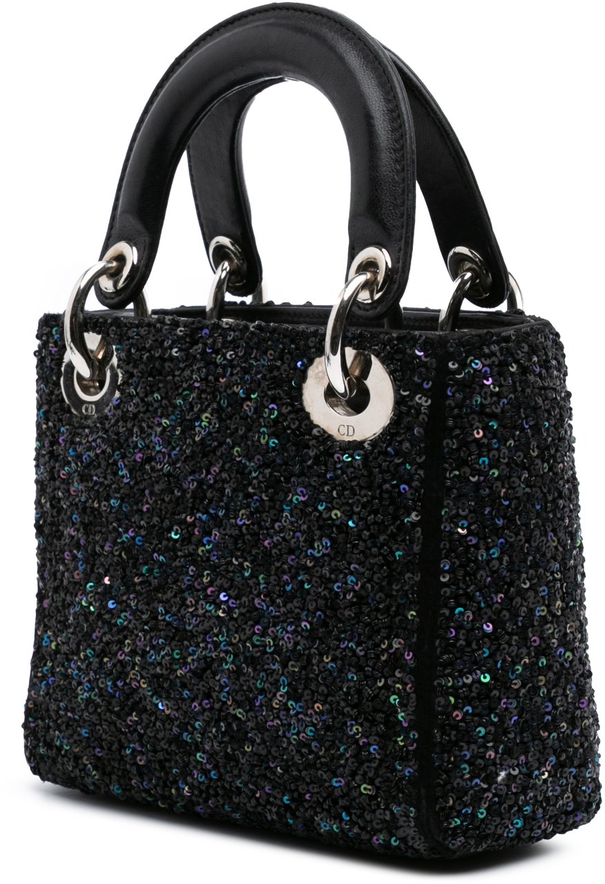 Dior Mini Satin Sequin Embellished Lady Dior Zwart