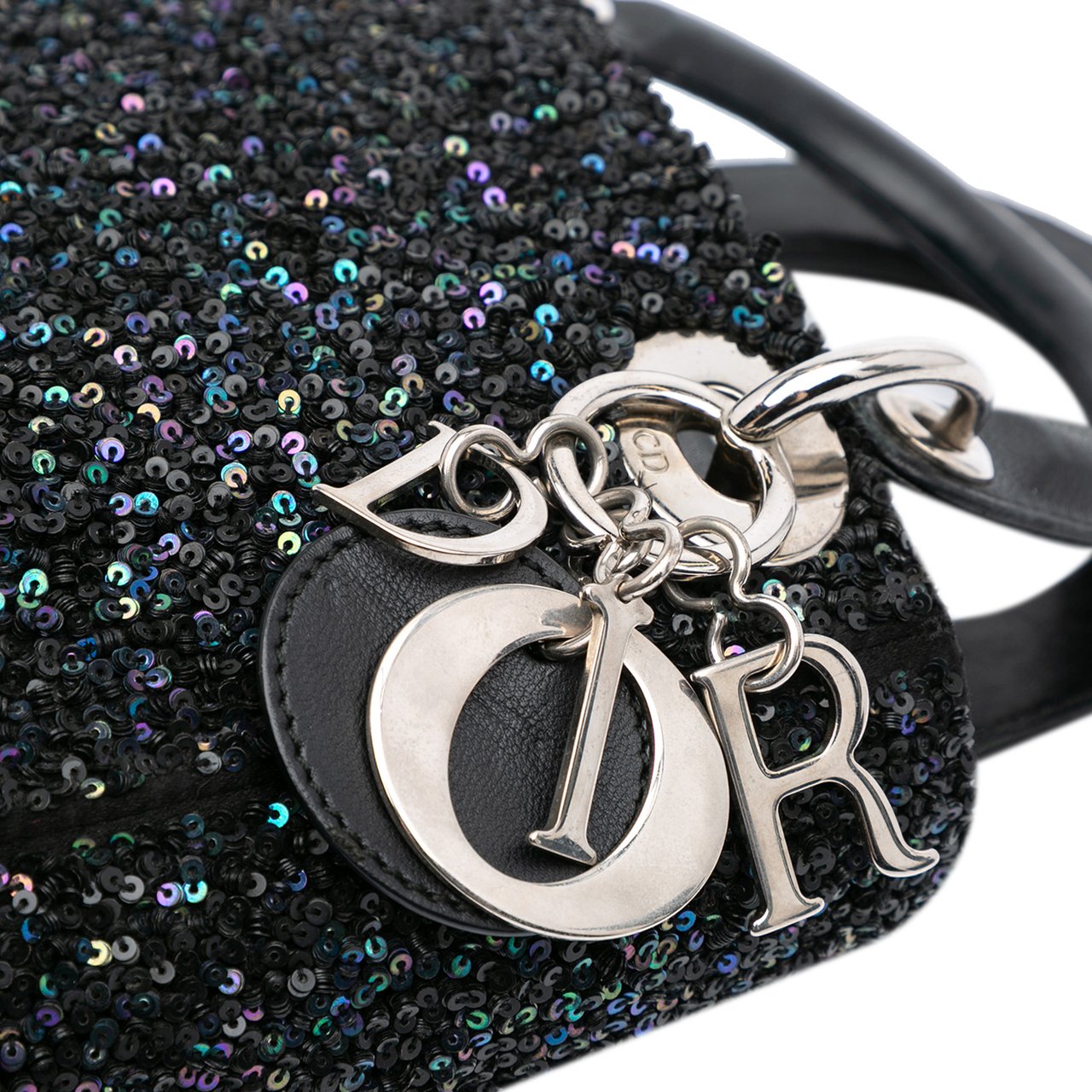 Dior Mini Satin Sequin Embellished Lady Dior Zwart