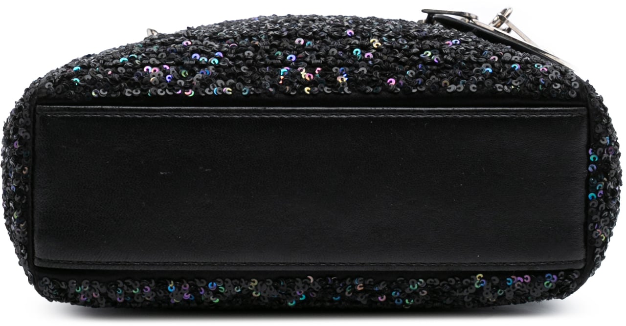 Dior Mini Satin Sequin Embellished Lady Dior Zwart
