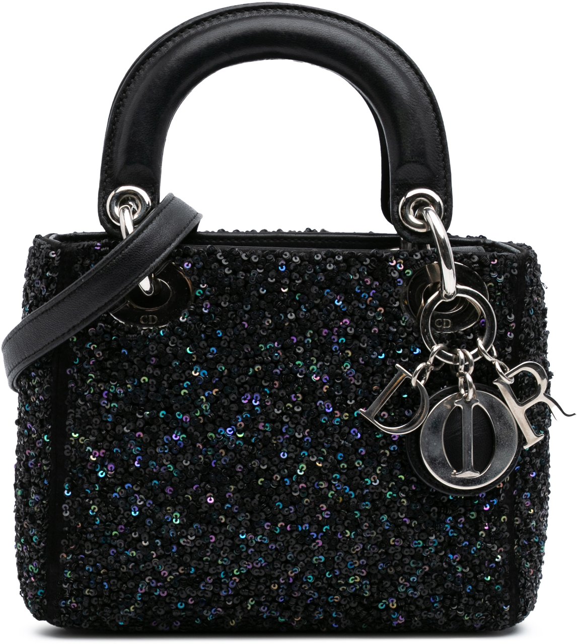 Dior Mini Satin Sequin Embellished Lady Dior Zwart