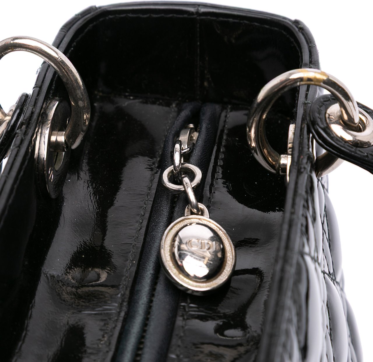 Dior Medium Patent Cannage Lady Dior Zwart