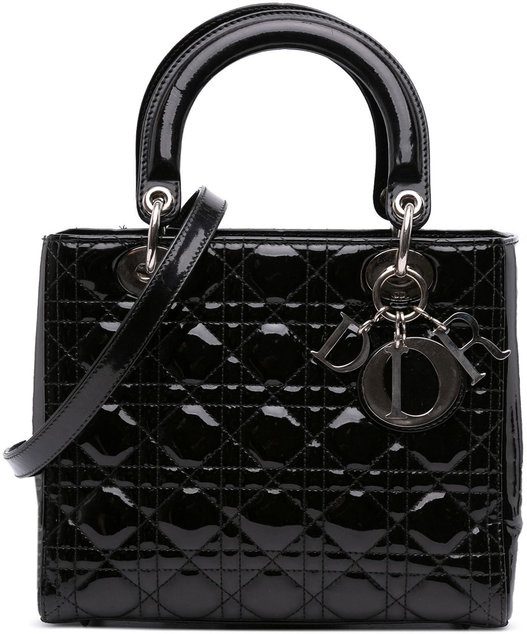 Dior Medium Patent Cannage Lady Dior Zwart