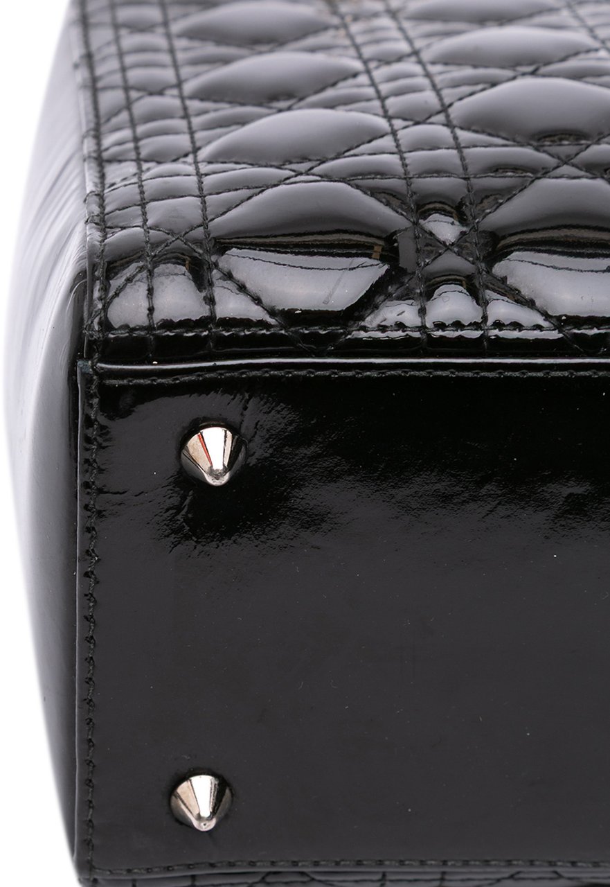 Dior Medium Patent Cannage Lady Dior Zwart