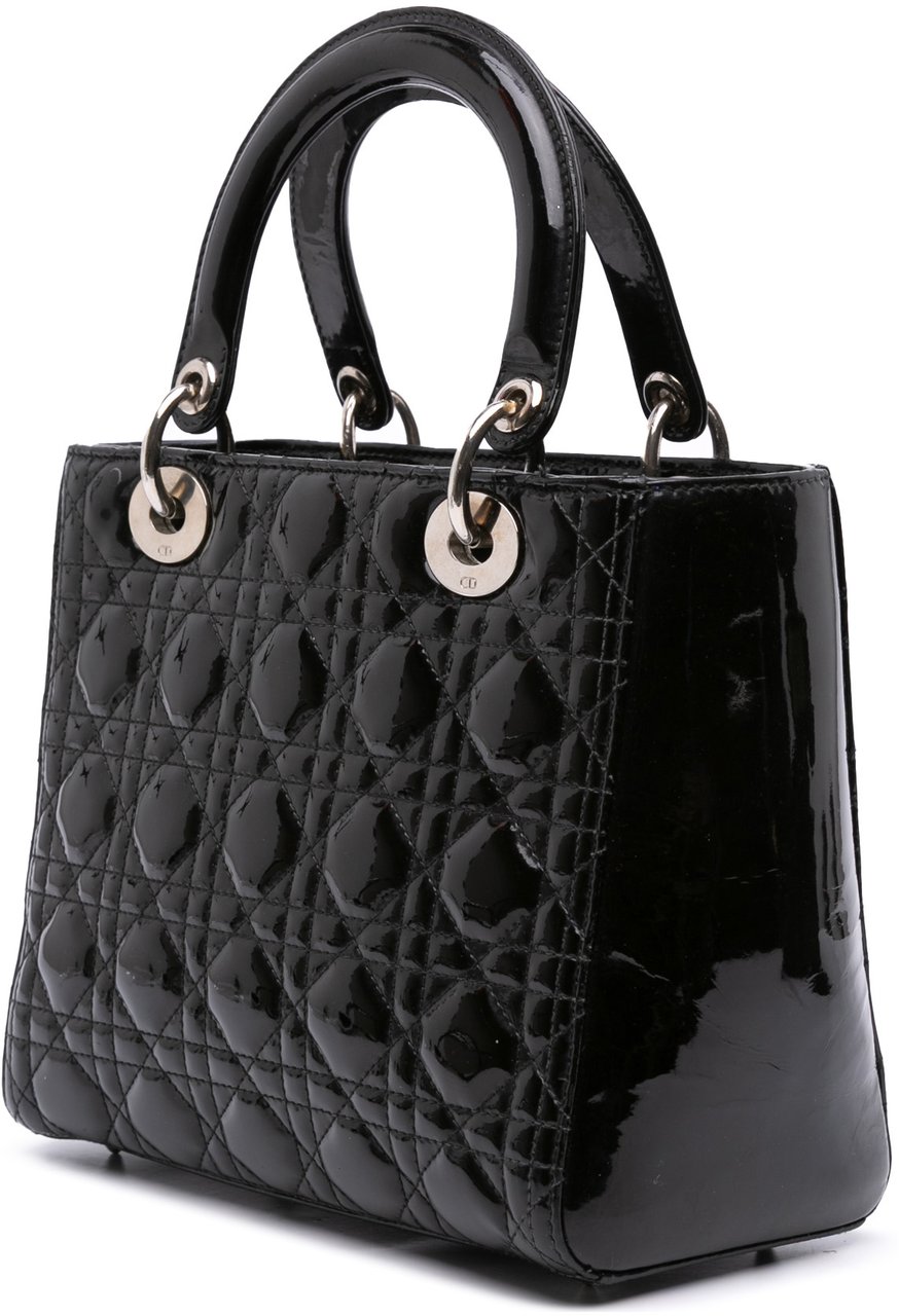 Dior Medium Patent Cannage Lady Dior Zwart