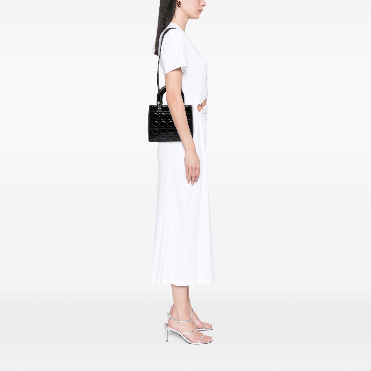 Dior Medium Patent Cannage Lady Dior Zwart