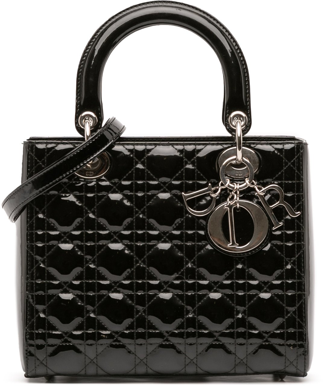 Dior Medium Patent Cannage Lady Dior Zwart