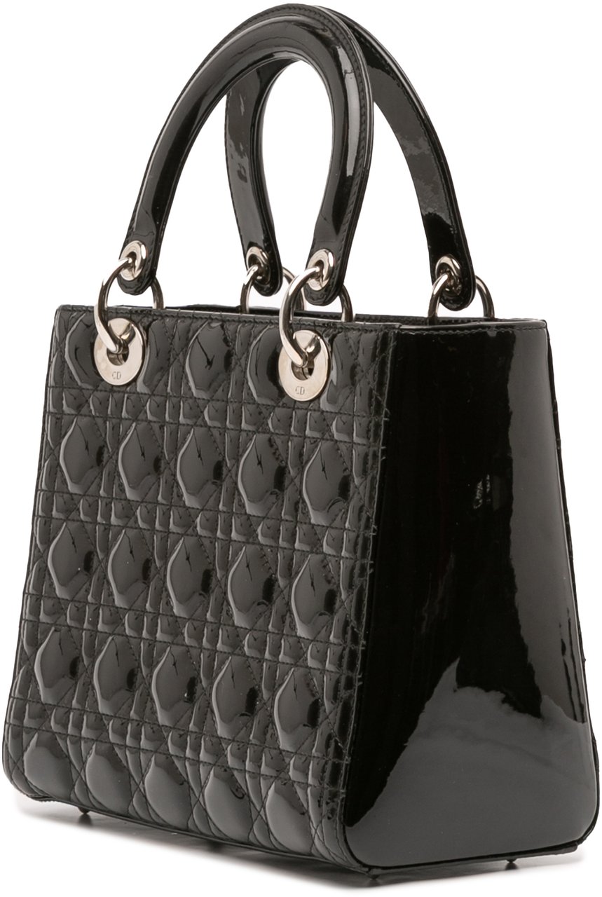 Dior Medium Patent Cannage Lady Dior Zwart