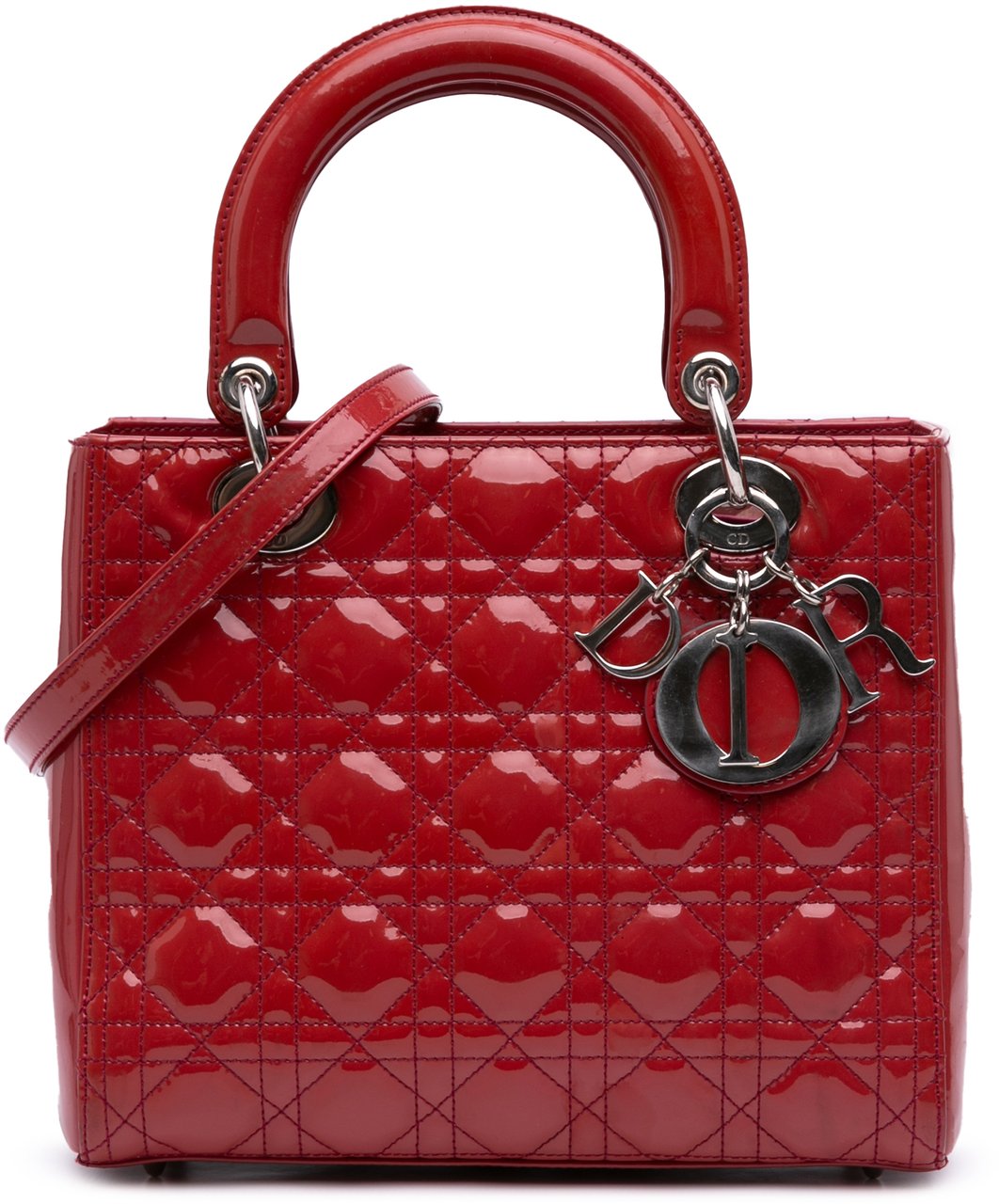 Dior Medium Patent Cannage Lady Dior Rood