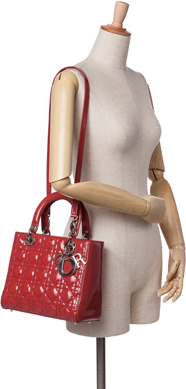 Dior Medium Patent Cannage Lady Dior Rood