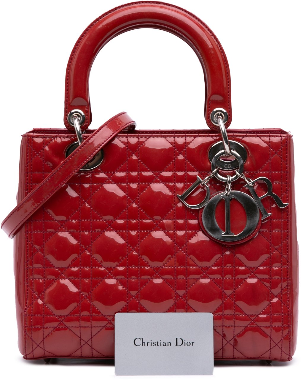 Dior Medium Patent Cannage Lady Dior Rood