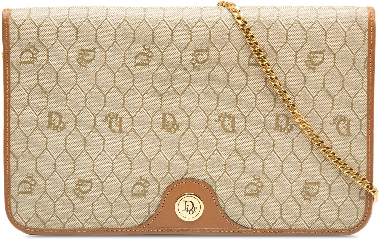 Dior Honeycomb Coated Canvas Chain Shoulder Bag Bruin