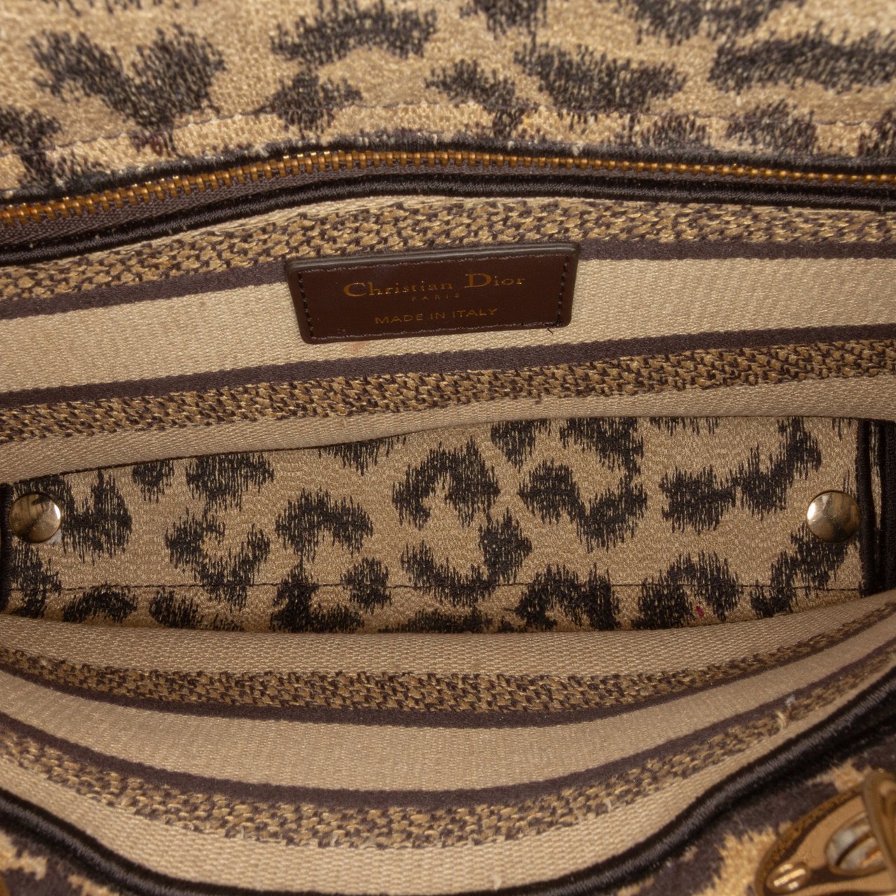 Dior Mizza Medium Leopard Embroidered Canvas Lady D Lite Bruin