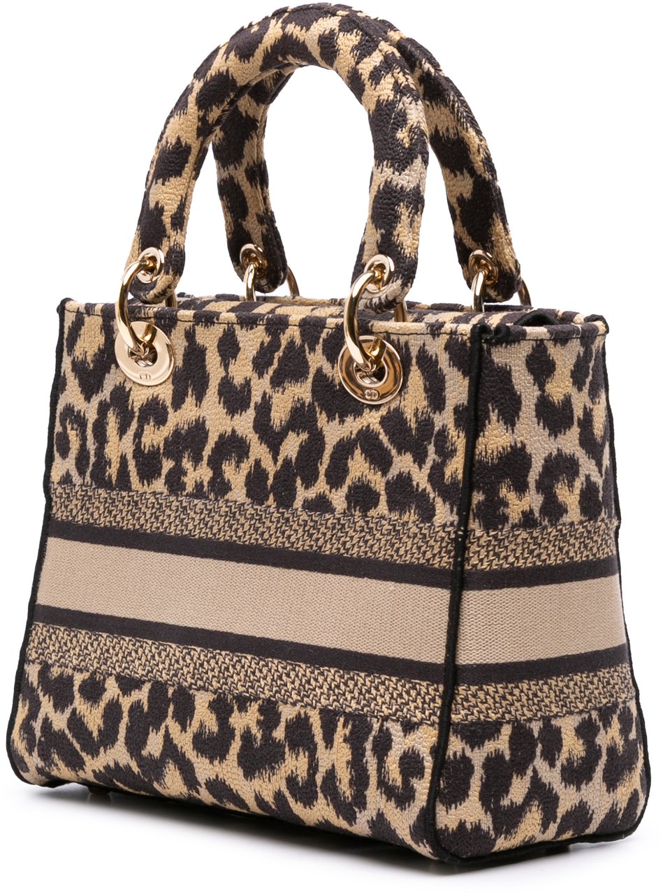 Dior Mizza Medium Leopard Embroidered Canvas Lady D Lite Bruin
