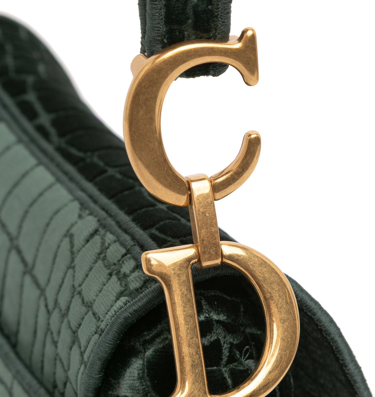 Dior Velvet Embroidered Crocodile Effect Saddle Bag Groen