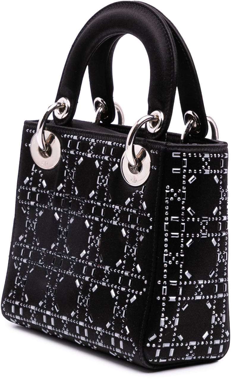 Dior Mini Satin Cannage Strass Crystal Embellished Lady Dior Zwart