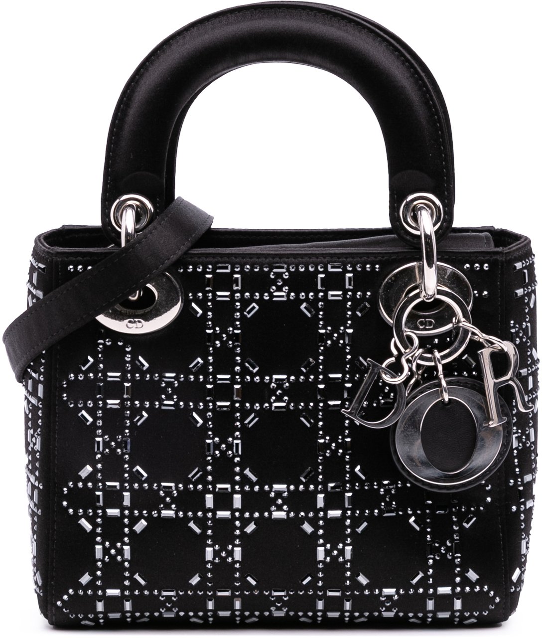 Dior Mini Satin Cannage Strass Crystal Embellished Lady Dior Zwart