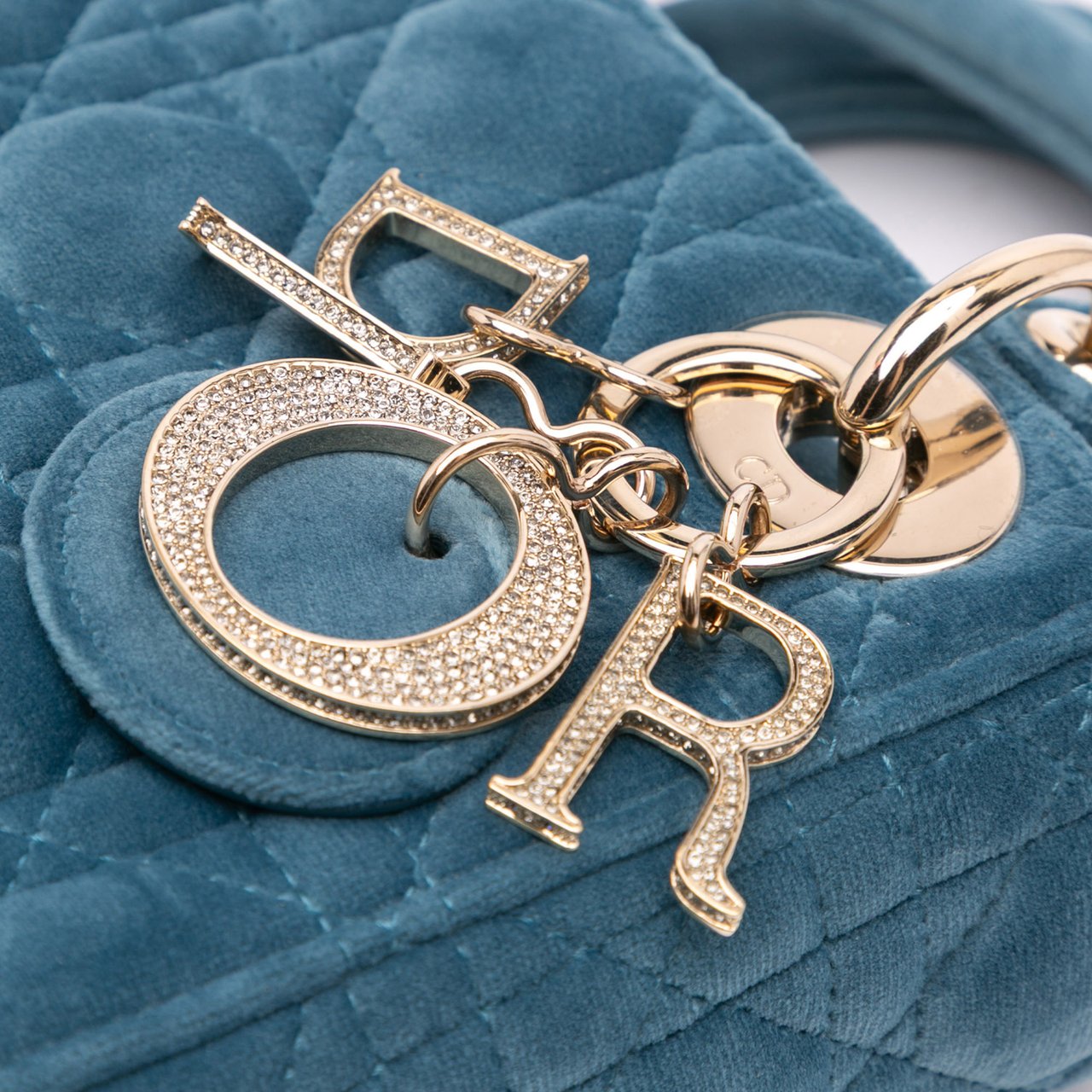 Dior Mini Velvet Cannage Lady Dior Blauw