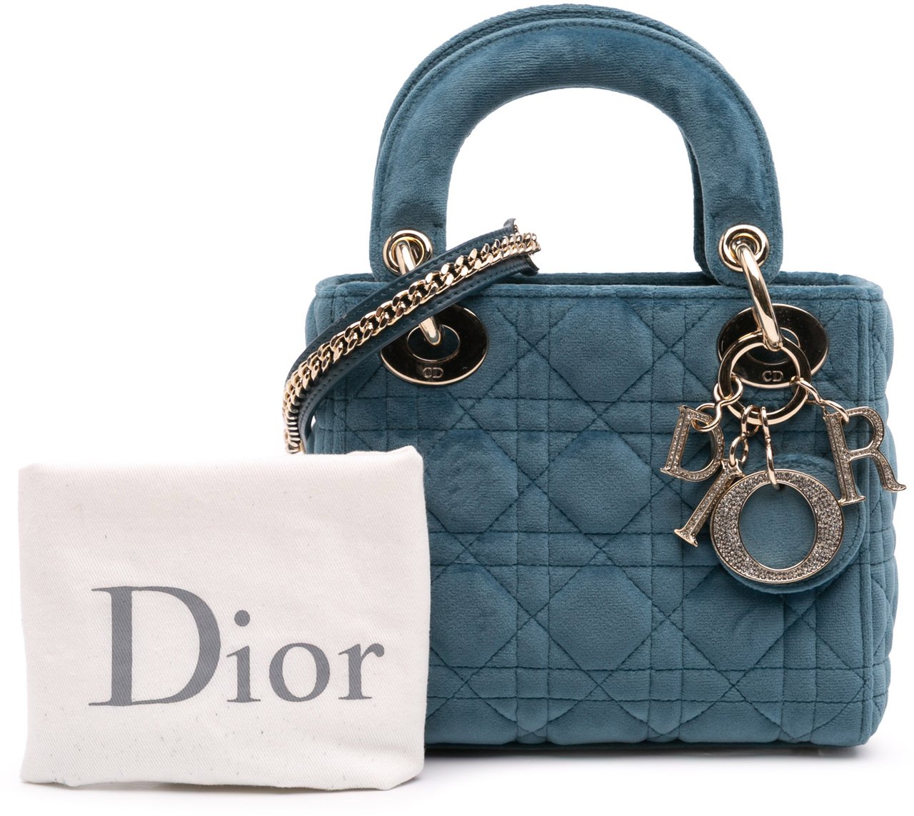 Dior Mini Velvet Cannage Lady Dior Blauw