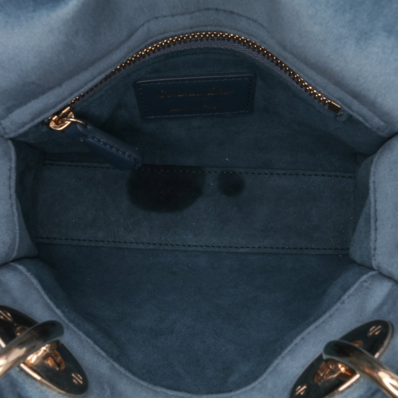 Dior Mini Velvet Cannage Lady Dior Blauw