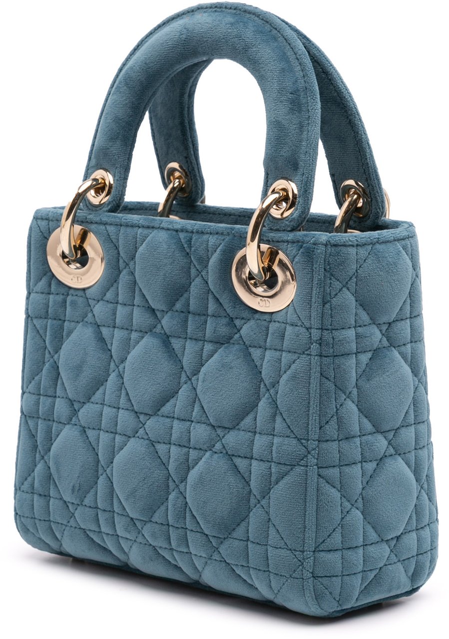 Dior Mini Velvet Cannage Lady Dior Blauw