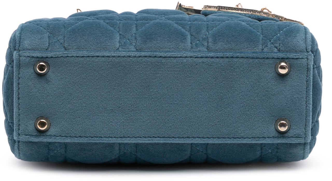 Dior Mini Velvet Cannage Lady Dior Blauw