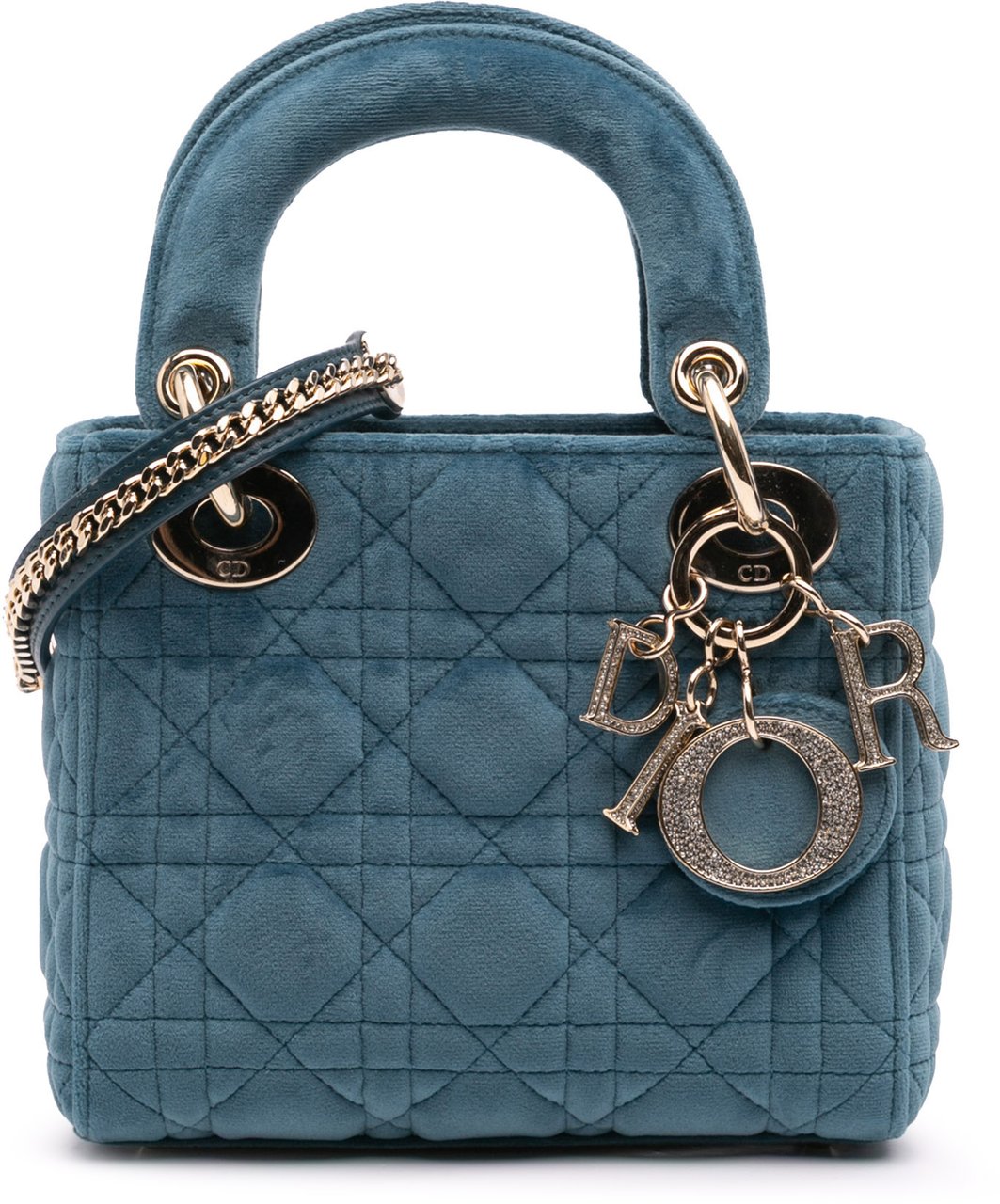 Dior Mini Velvet Cannage Lady Dior Blauw