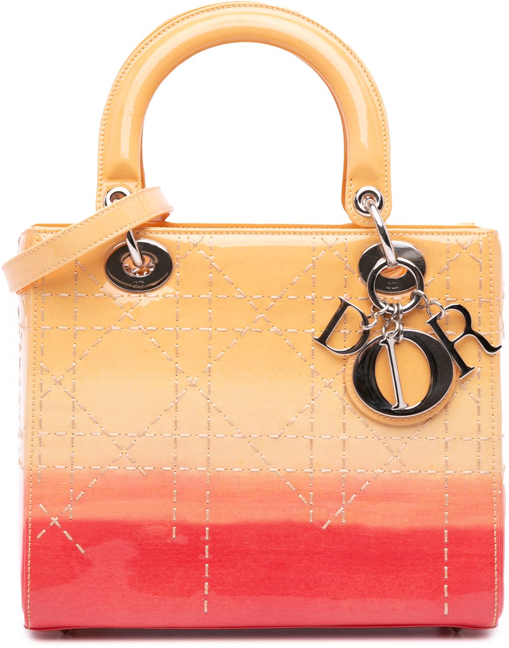 Dior Medium Ombre Patent Cannage Lady Dior Oranje