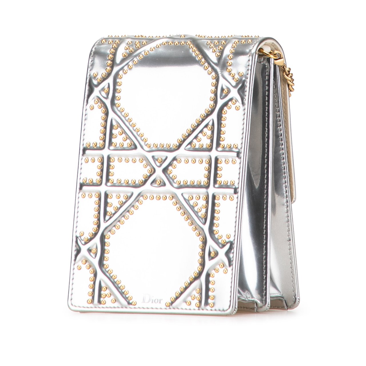 Dior Metallic Studded Calfskin Vertical Diorama Zilver