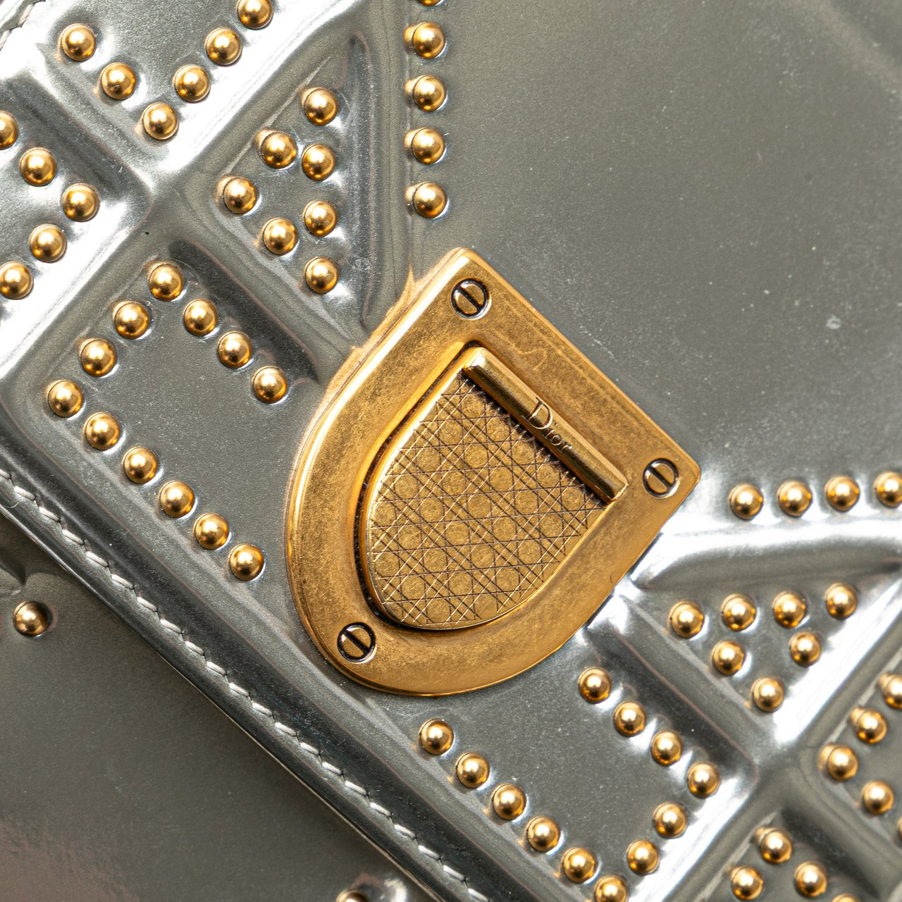 Dior Metallic Studded Calfskin Vertical Diorama Zilver