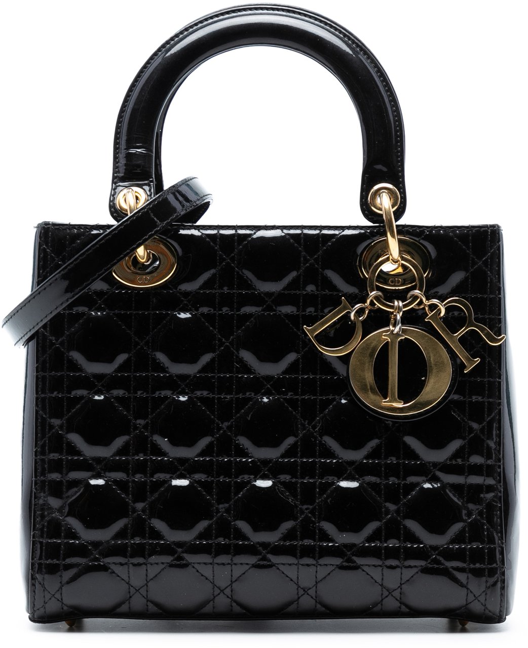 Dior Medium Patent Cannage Lady Dior Zwart